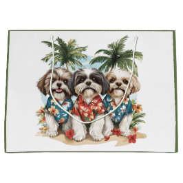 Sacola Para Presentes Grande Cães Shih Tzu Vestindo Camisas Havaianas