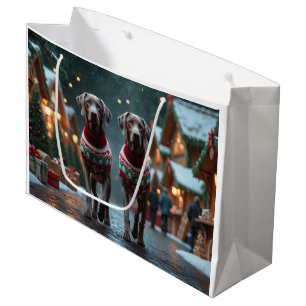 Sacola Para Presentes Grande Cães Weimaraner Natal Neve Férias
