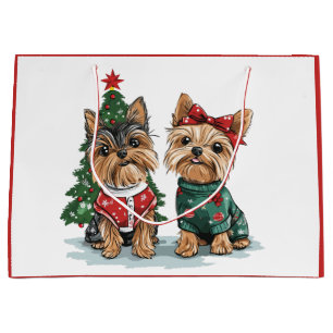Sacola Para Presentes Grande Cães Yorkie de Natal