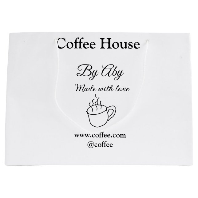 Sacola Para Presentes Grande Café feito com amor adicionar texto site social (Frente)