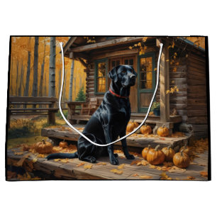 Sacola Para Presentes Grande Café preto Labrador Retriever Log Cabine
