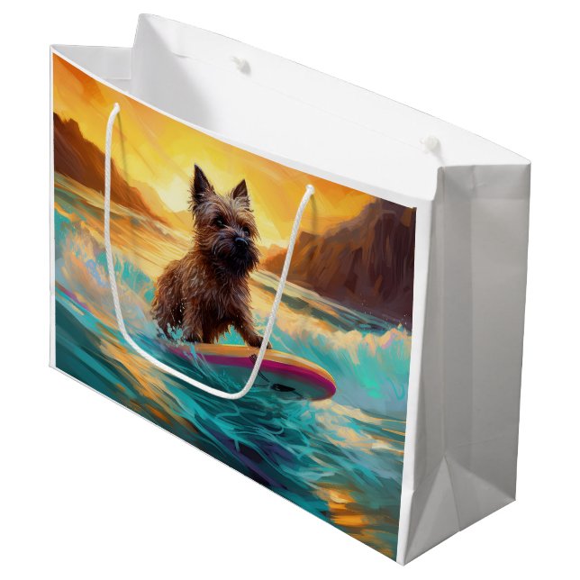 Sacola Para Presentes Grande Cairn Terrier Beach Surfing Painting (Frente inclinada)