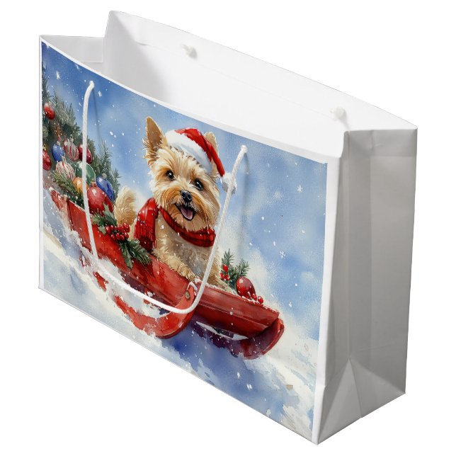 Sacola Para Presentes Grande Cairn Terrier Dog em Sledge Deixe-o nevar no Natal (Frente inclinada)