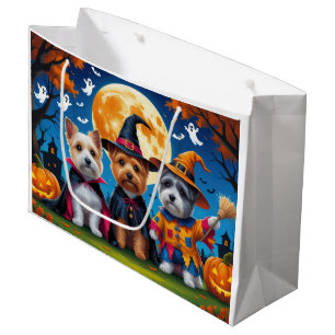 Sacola Para Presentes Grande Cairn Terrier Dogs Pumpkin Halloween Engraçado