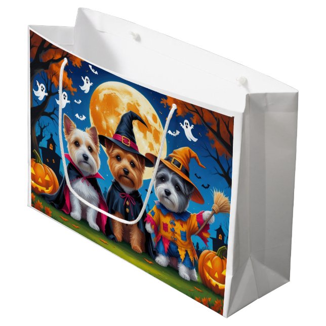 Sacola Para Presentes Grande Cairn Terrier Dogs Pumpkin Halloween Engraçado (Frente inclinada)