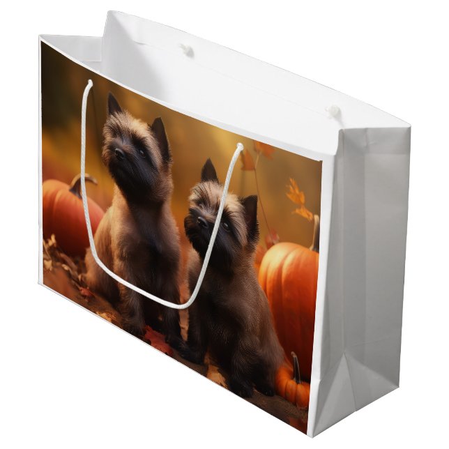 Sacola Para Presentes Grande Cairn Terrier Puppy Autumn Delight Pumpkin (Frente inclinada)
