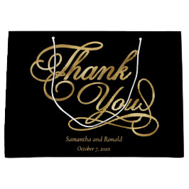 Sacola Para Presentes Grande Caligrafia Dourada Elegante e Faux Obrigado