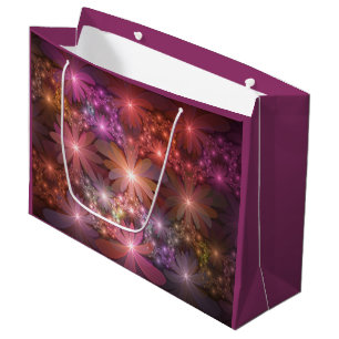 Sacola Para Presentes Grande Cama De Flores Arte Fractal Abstrato brilhante Col