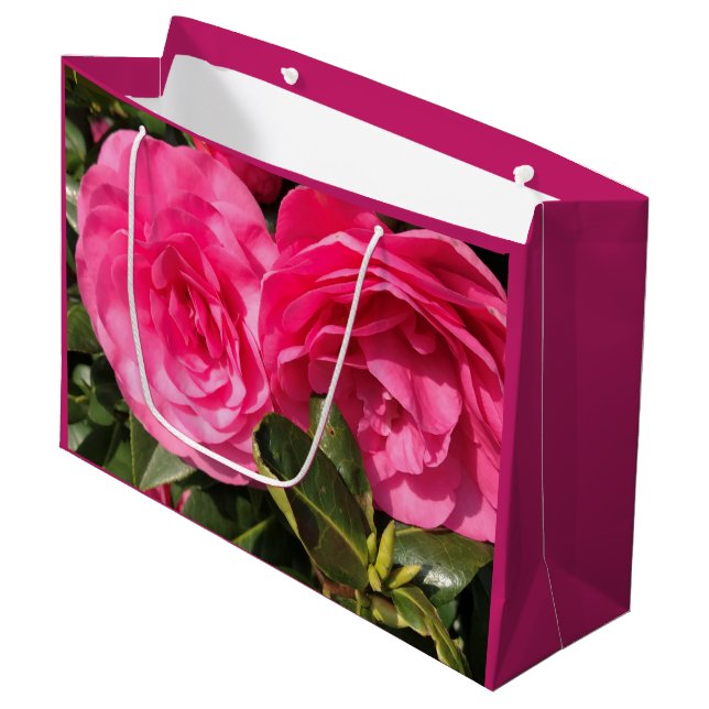 Sacola Para Presentes Grande Camellia Rosa Grande (Frente inclinada)