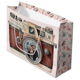 Sacola Para Presentes Grande Câmera Vintage com Foto