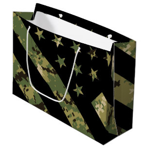 Sacola Para Presentes Grande Camuflagem Digital Militar Bandeira dos EUA