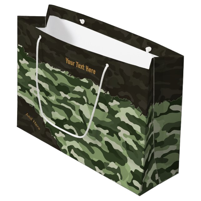 Sacola Para Presentes Grande Camuflagem Verde Personalizada Resistente (Frente inclinada)