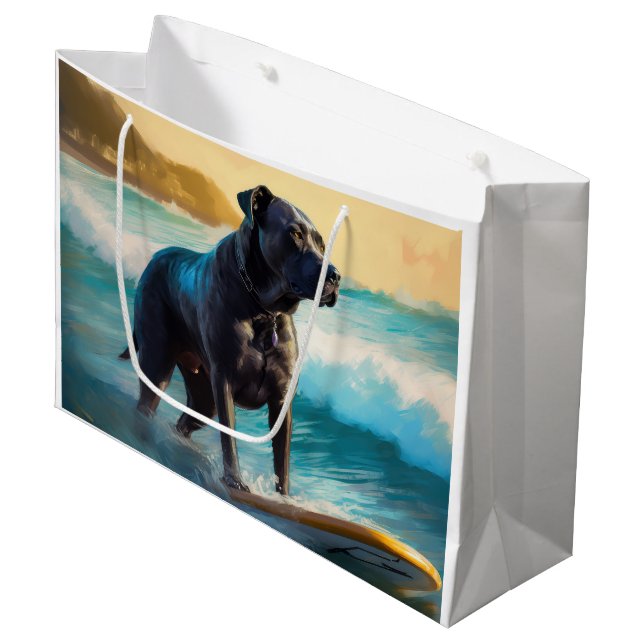 Sacola Para Presentes Grande Cane Corso Beach Surfing Painting (Frente inclinada)