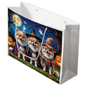 Sacola Para Presentes Grande Caninos Pomeranianos Pumpkin Halloween Engraçado