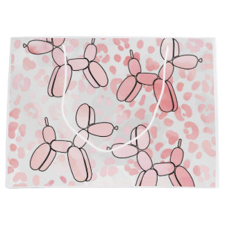 Sacola Para Presentes Grande Cão-balão rosa-leopardo