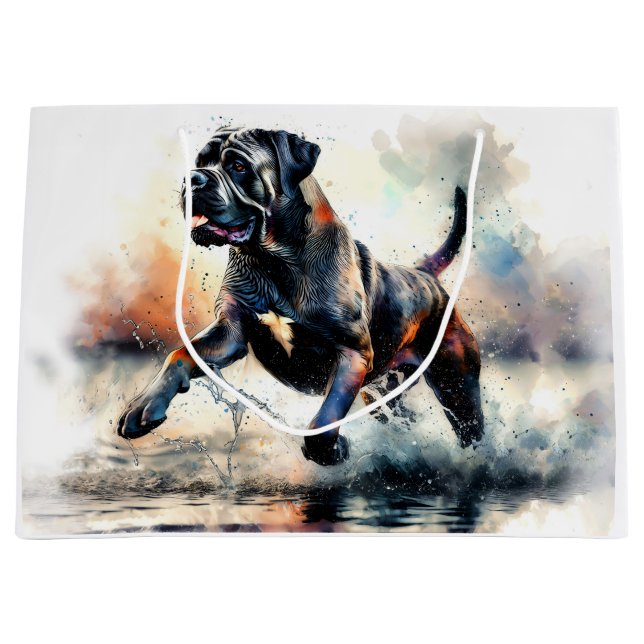 Sacola Para Presentes Grande Cão Cane Corso aquarela (Frente)