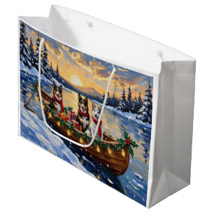 Sacola Para Presentes Grande Cão de Gado Australiano Barco de Natal Feriado
