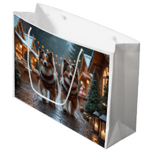 Sacola Para Presentes Grande Cão de Pastoreio de Shetland Natal Neve Férias 