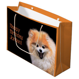 Sacola Para Presentes Grande Cão de riso bonito de Pomeranian