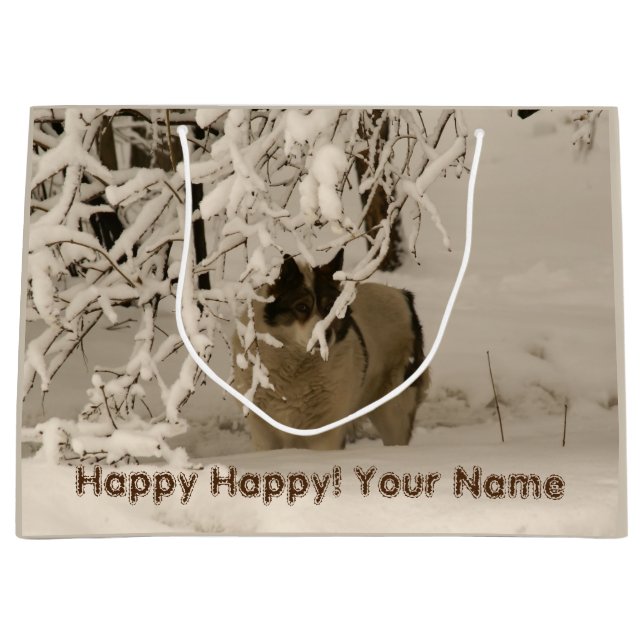 Sacola Para Presentes Grande Cão no inverno (Frente)