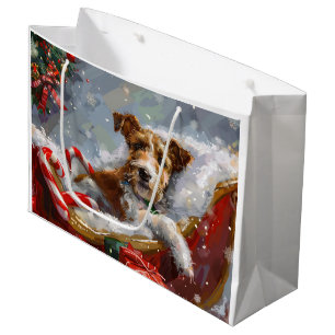 Sacola Para Presentes Grande Cão Wire Fox Terrier Natal Festivo 