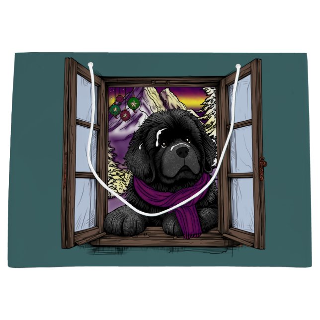 Sacola Para Presentes Grande Cãozinho de janela nevado (Frente)