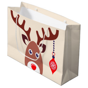Sacola Para Presentes Grande Cara da rena do Natal