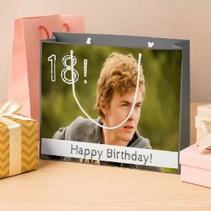 Sacola Para Presentes Grande cara personalizada de fotógrafo de 18 anos
