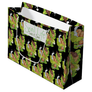 Sacola Para Presentes Grande Caracóis Felizes na Arte Folha de Alface