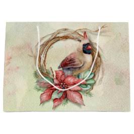Sacola Para Presentes Grande Cardeal de inverno com Poinsettia