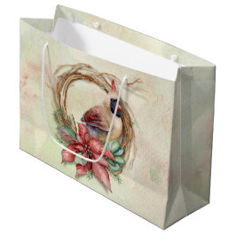 Sacola Para Presentes Grande Cardeal de inverno com Poinsettia