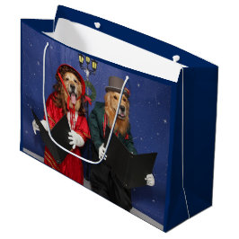 Sacola Para Presentes Grande Carolers do Natal do golden retriever