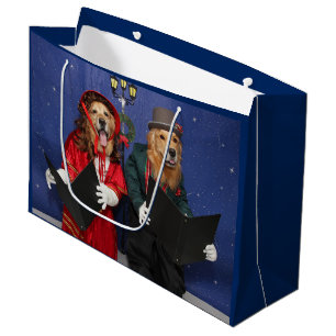 Sacola Para Presentes Grande Carolers do Natal do golden retriever