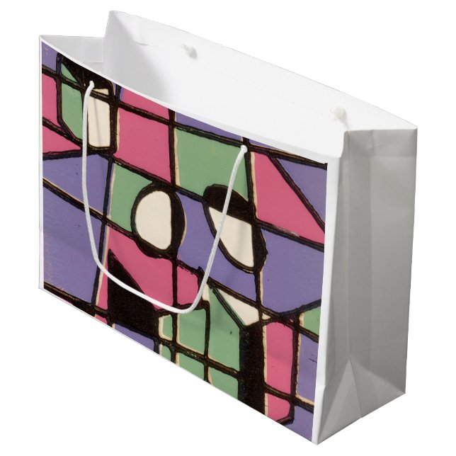 Sacola Para Presentes Grande Carolers Stainglass (Frente inclinada)