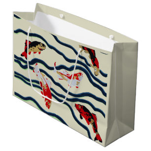Sacola Para Presentes Grande Carpa Colorida Art Déco Nadando Decoração Naval