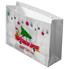 Sacola Para Presentes Grande Carregando de carro vermelho retrô em árvore de Na