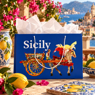 Sacola Para Presentes Grande Carretto Siciliano - Azul Siciliano Tradicional