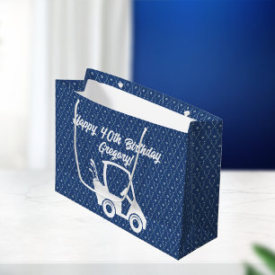 Sacola Para Presentes Grande Carrinho de Golfe Feliz Aniversário Padrão Azul Es