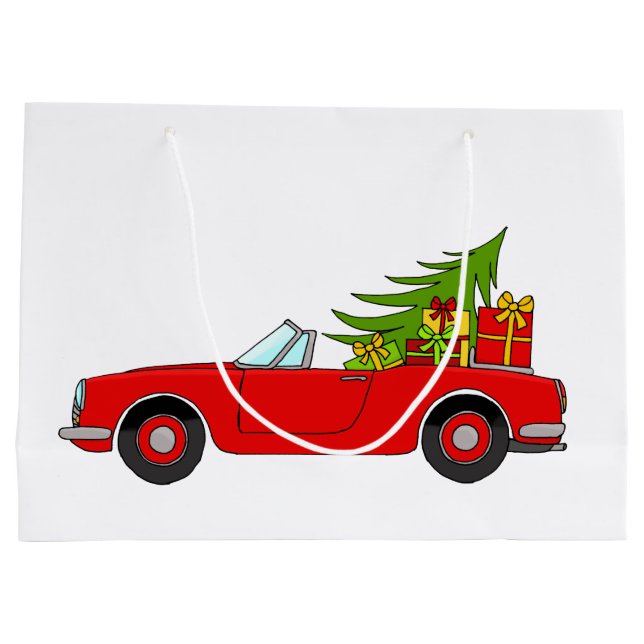 Sacola Para Presentes Grande Carro Vermelho com presentes de Natal (Verso)