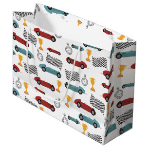 Sacola Para Presentes Grande Carros De Corrida De Vintage, Retro Rápido, Azul E