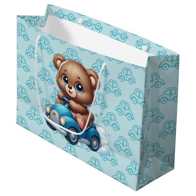 Sacola Para Presentes Grande Carros de Urso de Pelúcia (Frente inclinada)