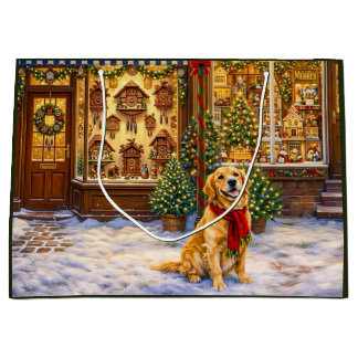 Sacola Para Presentes Grande Cartão de Natal do Golden Retriever