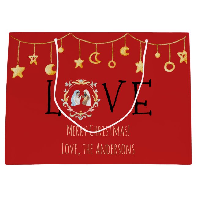 Sacola Para Presentes Grande Cartão de Natal para Natividade Americano Africano (Frente)