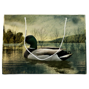 Sacola Para Presentes Grande Cartão-postal de Vintage Mallard Duck Weathered