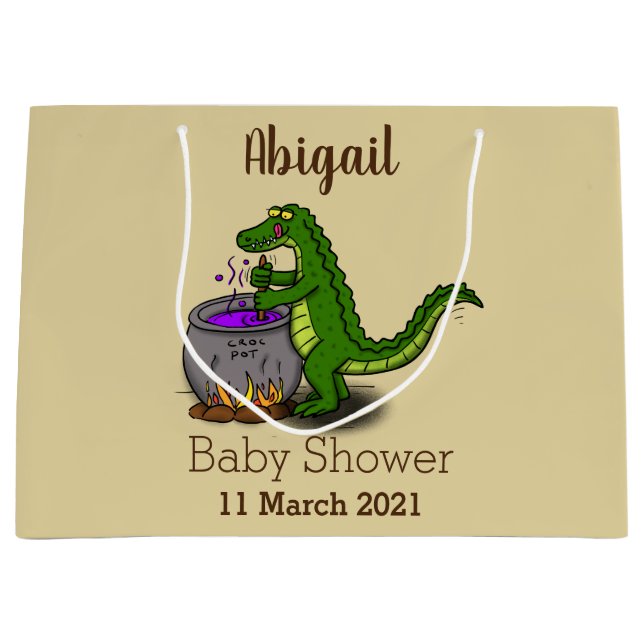 Sacola Para Presentes Grande Cartografia engraçada do cozinhar de jacaré verde (Frente)