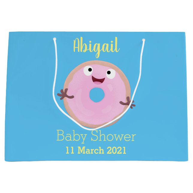 Sacola Para Presentes Grande Cartoon de donut rosa açucarado fofo e feliz (Frente)