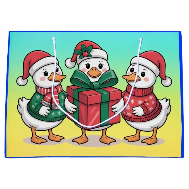 Sacola Para Presentes Grande Cartoon de Patos de Natal Bonitos Art-68105 (Frente)