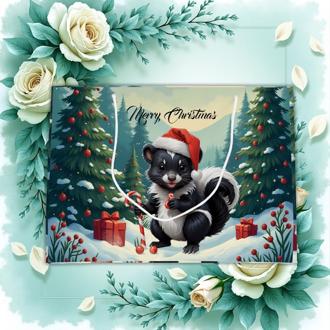 Sacola Para Presentes Grande Cartoon de Skunk de Natal bonito (Criador carregado)