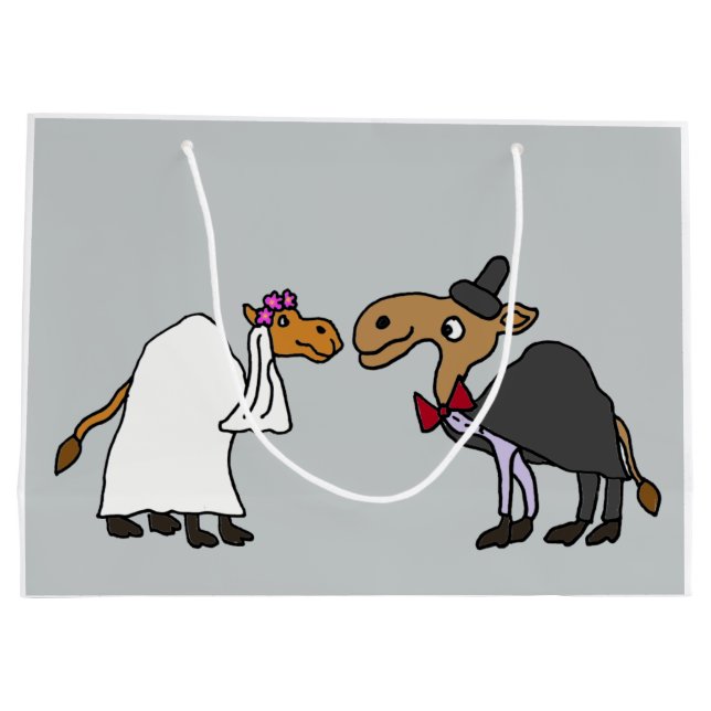 Sacola Para Presentes Grande Cartoon Engraçado Camel Bride e Casamento de Groom (Verso)