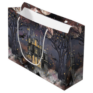 Sacola Para Presentes Grande Casa Assombrada   Árvore lunar e morcegos